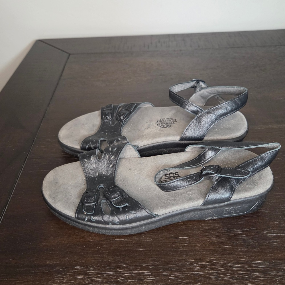 SAS Tripad Comfort Sandals Womens 8W Black Leather Wide Orthopedic USA